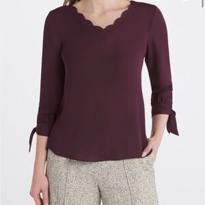 Chic Scalloped Neck Plum Blouse